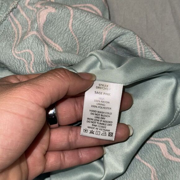 Lush Midi Dress Women's Medium Sage Pink Swirl Twist Front Side Slit Back Zip - Picture 5 of 8